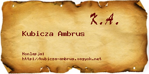 Kubicza Ambrus névjegykártya